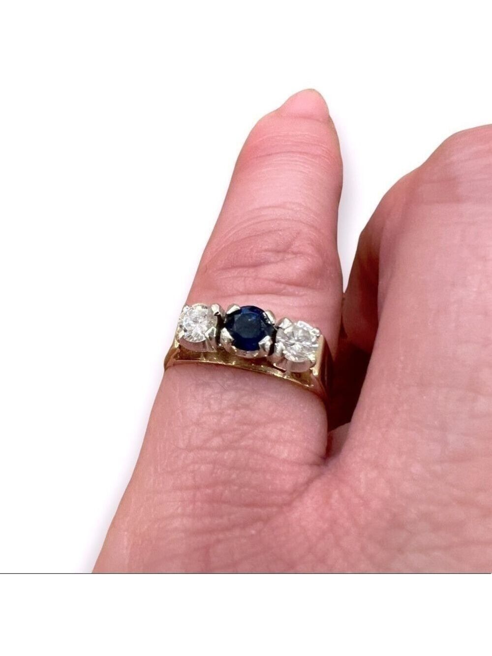 𝅺YELLOW And White Gold Diamond And Sapphire Ring. - Picture 2 of 5